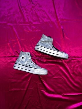 Converse Silver Glitter High-Top Platform Sneakers